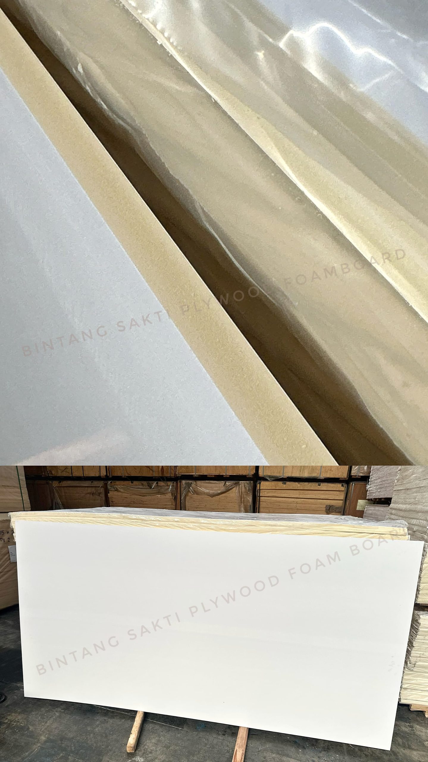 Lembaran Aco Panel PVC Foam Board warna putih dari Bintang Sakti Plywood, cocok untuk plafon, dinding, dan kebutuhan interior modern.